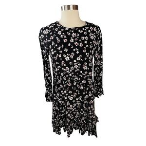 French Connection Black Red Floral Dress - Size 8 - Long Sleeve Mini Dress